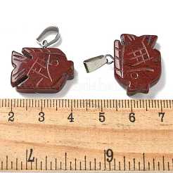 天然の赤い虹ジャスパーペンダント  201ステンレススチール製金具付き  魚  19x20x5.5mm  穴：4x7mm&nbsp;G-B127-16P-02