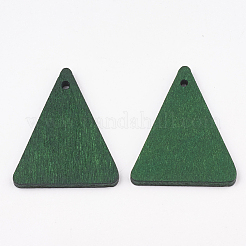ナシ木のペンダント  染め  三角形  グリーン  32x26x3mm  穴：1.6mm&nbsp;X-WOOD-T010-10B