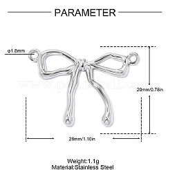 304ステンレスペンダント  ちょう結びチャーム  ステンレス鋼色  28x20mm  穴：1.8mm&nbsp;STAS-OY019-09P