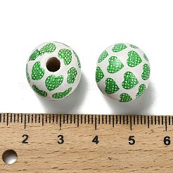 聖パトリックの日シリーズ プリントされたシマウッドヨーロピアンビーズ  ハート  15.5~16x15mm  穴：4mm&nbsp;WOOD-V002-01J