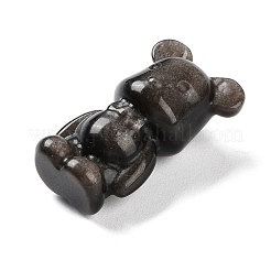 天然銀光沢黒曜石ペンダント  クマのチャーム  32x18x15mm  穴：1.4~1.5mm&nbsp;G-G098-03