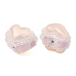 Rwsin & abs イミテーションパール＆ポリマークレイビーズ  ハートとバラの花  シャンパンゴールド  22.5~24x27~29x23~24mm  穴：2~3mm&nbsp;RE-CBA1913-01B