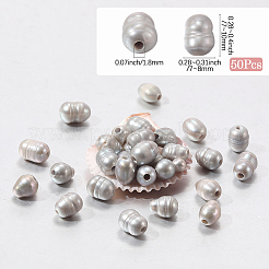 大きな穴のパールビーズ50個  天然養殖淡水真珠ルースビーズ  染め  ライス  グレー  7~10x7~8mm  穴：1.8mm&nbsp;PEAR-LT0001-09B