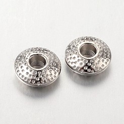 チベット風合金スペーサービーズ  鉛フリー＆カドミウムフリー＆ニッケルフリー  フラットラウンド  プラチナ  8x3mm  穴：2.5mm.&nbsp;TIBEB-R011-P-FF