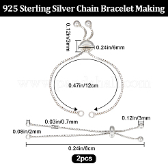 2個925スターリングシルバーチェーンリンクブレスレット作り  スライダーブレスレット作り  銀  4-3/4インチ（12cm）  穴：2mm  一本チェーン長：約6cm&nbsp;MAK-BBC0001-02
