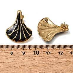 女性のための真鍮のスタッドピアス  エナメル  シェル形状  ラックめっき  長持ちメッキ  鉛フリー＆カドミウムフリー  18KGP本金メッキ  ブラック  26x22mm&nbsp;KK-CBA9D38-01G-01