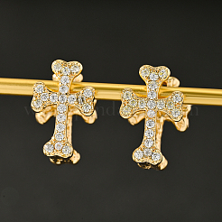 真鍮製のクロスフープピアス  クリアキュービックジルコニア  ゴールドカラー  17x10mm&nbsp;KD3664