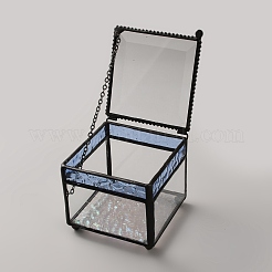 蓋とチェーン付きのガラス収納ボックス  正方形  透明  89x82x73mm  内径：75x74mm&nbsp;AJEW-WH0817-042