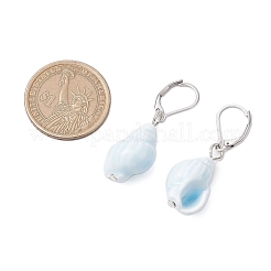 磁器フレンチフックピアス  304ステンレススチール製金具付き  シェル形状  ステンレス鋼色  40x14mm&nbsp;EJEW-JE06305