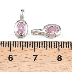 真鍮製マイクロパヴェキュービックジルコニアペンダント  楕円形のチャーム  プラチナ  13x6x4.5mm  穴：3.5x2.5mm&nbsp;KK-H263-01P