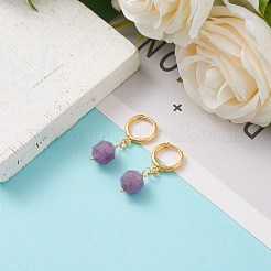 真鍮huggieフープピアス  ファセットラウンドナチュラルジェムストーンビーズ付き  ゴールドカラー  32.5mm  ピン：1mm&nbsp;EJEW-JE05788