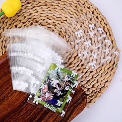 長方形のプラスチックセロハンバッグ  焼き菓子包装用の蝶結びプリントの粘着シールトップバッグ  透明  13x8x0.01cm  100個/セット&nbsp;LS-ABAG-H113-02