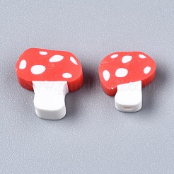 手作り樹脂粘土ビーズ  キノコ  レッド  9~13x8.5~12x4~5mm  穴：1.8mm&nbsp;X-CLAY-N011-016F