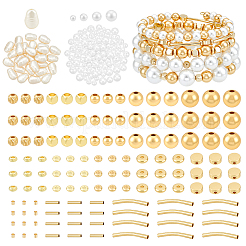 DIY ビーズ ファインディング キット  アクリル模造真珠ビーズを含む  真鍮ビーズ  14KGP本金メッキ  2~19.5x2~10..5x2~10mm  穴：0.8~2mm  370個/セット&nbsp;DIY-PH0034-53