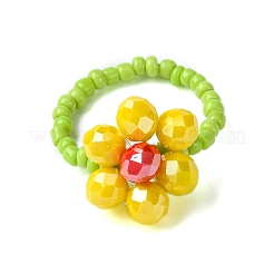 女性用フラワーガラスビーズストレッチリングセット4個4色  ミックスカラー  内径：18mm  1pc /カラー&nbsp;RJEW-TA00141
