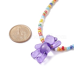 女性のためのアクリル製のクマとガラスの種のビーズのネックレス  ミックスカラー  15.28インチ（38.8cm）&nbsp;NJEW-JN03930