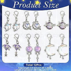 12個 6スタイル 合金樹脂ペンダント装飾  合金製カニカン付き  プラチナ  35~47mm  2個/スタイル&nbsp;HJEW-YW00375