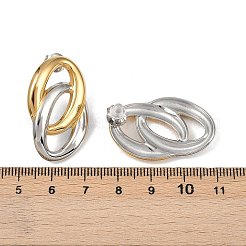 304ステンレススチールツートンスタッドピアス  オーバル  ゴールデン·ステンレス鋼色  32.5x21mm&nbsp;EJEW-K310-02GP