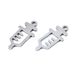 変色しない201ステンレススチールペンダント  レーザー切断  注射シリンジ  ステンレス鋼色  18x8.5x1mm  穴：1.4mm&nbsp;STAS-T044-250P