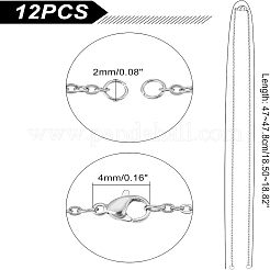半完成品 304 ステンレススチール アズキチェーンネックレス  カニカン付き  コネクタチャームネックレス製作用  ステンレス鋼色  18.5インチ〜18.8インチ（47~47.8cm）  2mm  穴：2.5mm  12個/箱&nbsp;STAS-UN0038-66P