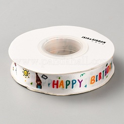 誕生日テーマのポリエステルリボン  単語模様でフラット  言葉  3/4インチ（20mm）&nbsp;OCOR-WH0070-243D
