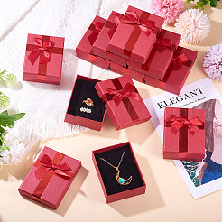 長方形の紙製ネックレス＆指輪収納ボックス  ファイヤーブリック  9x6.8x3cm&nbsp;LS-CON-TAC0014-08D
