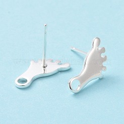 201 ステンレススチールスタッドピアス金具  水平ループと316ステンレススチールピン付き  フットプリント  925銀メッキ  13x7.5mm  穴：1.8mm  ピン：0.7mm&nbsp;STAS-K241-13S