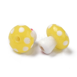 手作りランプワークビーズ  笑顔のキノコビーズ  きいろ  13x13mm  穴：3mm&nbsp;GLAA-K041-01B