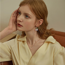 キュービックジルコニアと合金エナメルのチェリーペンダントネックレスとダングルイヤリング  女性のためのジュエリーセット  ミックスカラー  ピアス：38~40x25~28mm  ネックレス：14.72~15.75インチ（37.4~40cm）&nbsp;SJEW-FI0001-22