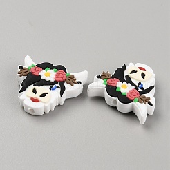 シリコンビーズ  花と牛の頭  フローラルホワイト  27x29x8mm  穴：3mm&nbsp;SIL-WH0010-11E-12