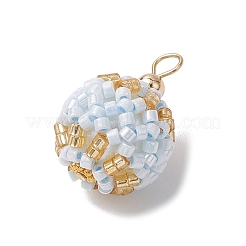 シードビーズペンダント  ゴールデン真鍮パーツ  ラウンド  ライトスカイブルー  23x16mm  穴：3mm&nbsp;PALLOY-MZ00376-05