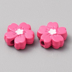 ベーキングペイント合金手作りビーズ  花  ショッキングピンク  10x10x4mm  穴：1.7mm&nbsp;FIND-CJC0019-27E
