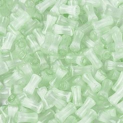 Fgbグレードaドローベンチスタイルガラスシードビーズ  竹の共同  模造キャットアイビーズ  淡緑色  7.5x3.5~4mm  穴：1.2~1.5mm  約3000個/ポンド&nbsp;SEED-Q040-01A-02