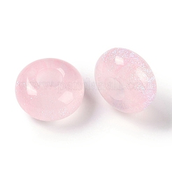 グリッターパウダー入り樹脂ヨーロピアンビーズ  大穴ビーズ  ロンデル  ピンク  13.5x7.5mm  穴：5mm&nbsp;RESI-F055-07I