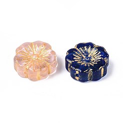 透明ガラスビーズ  花  ゴールドライン入り  ミックスカラー  14~14.5x5.5~6mm  穴：1~1.2mm&nbsp;GLAA-N055-01