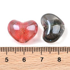 透明樹脂ビーズ  ハート  グリッターパウダー付き  ミックスカラー  13.5x18x10.5mm  穴：2.5mm&nbsp;RE-CBAC4C7-09