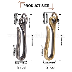 チベットスタイルの合金フック留め具4個2色  丸カン付き  キーホルダー作り  ミックスカラー  69x17.5x8.5mm  穴：13mm  2個/カラー&nbsp;FIND-CP0003-28A