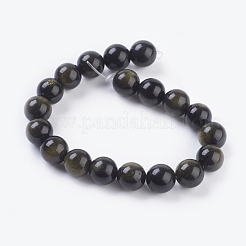 天然石ゴールデンシーンオブシディアンビーズ連売り  ラウンド  10mm  穴：1mm  19個/連  8インチ&nbsp;G-C076-10mm-5