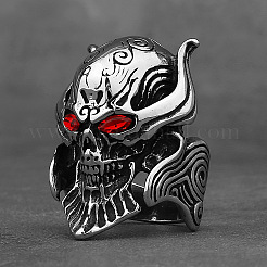 男性用304ステンレススチールラインストーン指輪  スカル  ステンレス鋼色  usサイズ10（19.8mm）&nbsp;WG88DD3-01