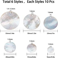 ナチュラルあこやシェルペンダント  マザーオブパールシェルペンダント  フラットラウンド  ミックスカラー  9~35x1~5mm  穴：1.4~1.6mm  60個/箱&nbsp;SHEL-SC0001-02