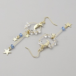 プラスチックビーズのダングルイヤリング  ブラスムーン＆スタータッセルアシンメトリーイヤリング  ライトゴールド  76x22mm  87x22mm&nbsp;EJEW-WH0004-122