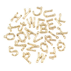 合金ペンダント  カドミウムフリー＆ニッケルフリー＆鉛フリー  18KGP本金メッキ  竹の頭文字  a～zの文字  14~18x3.5~13x3mm  穴：1.5mm  約26個/セット&nbsp;PALLOY-S137-001-NR