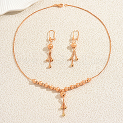 女性用合金ラウンドビーズタッセルイヤリング＆ネックレスセット  ゴールドカラー  ネックレス：17.32インチ（44cm）&nbsp;QK4350