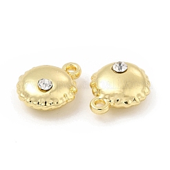 合金ラインストーンペンダント  フラットラウンドのチャーム  ゴールドカラー  12x9.5x4.5mm  穴：1.2mm&nbsp;FIND-B016-03G