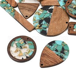 ウォールナット材、透明樹脂、金箔のペンダント  ミックスシェイプチャーム  ターコイズ  29.5~57x7.5~38.5x3~3.5mm  穴：1.6~2mm  約14個/セット&nbsp;WD-CBA583A-15