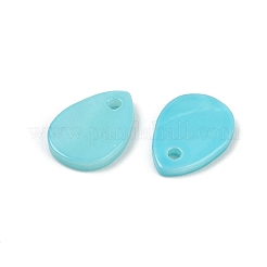 スプレー塗装された天然淡水貝のティアドロップチャーム  ライトスカイブルー  10x7~7.5x1.5~1.8mm  穴：1.2mm&nbsp;SHEL-K006-47E