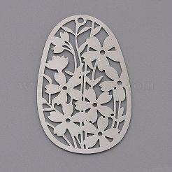真鍮チャーム  エッチングされた金属装飾  花で楕円形をくり抜く  プラチナ  40x24x0.2mm  穴：1.6mm&nbsp;KK-P193-01P