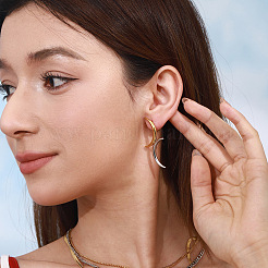 女性用304ステンレススチールスタッドピアス  ムーン  左右  ゴールデン·ステンレス鋼色  48.5x20.5mm&nbsp;EJEW-K310-03GP