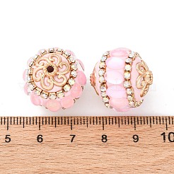 手作り樹脂インドネシアラウンドビーズ  合金ラインストーンパーツ  ロンデル  パールピンク  20.5x18.5mm  穴：2mm&nbsp;IPDL-P005-20KCG-01