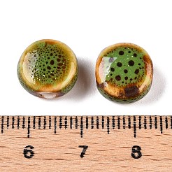 ハンドメイドの磁器セラミックビーズ  ファミーユスタイルバラ  フラットラウンド  オリーブドラブ  12x7mm  穴：2mm&nbsp;PORC-Q265-008C-A